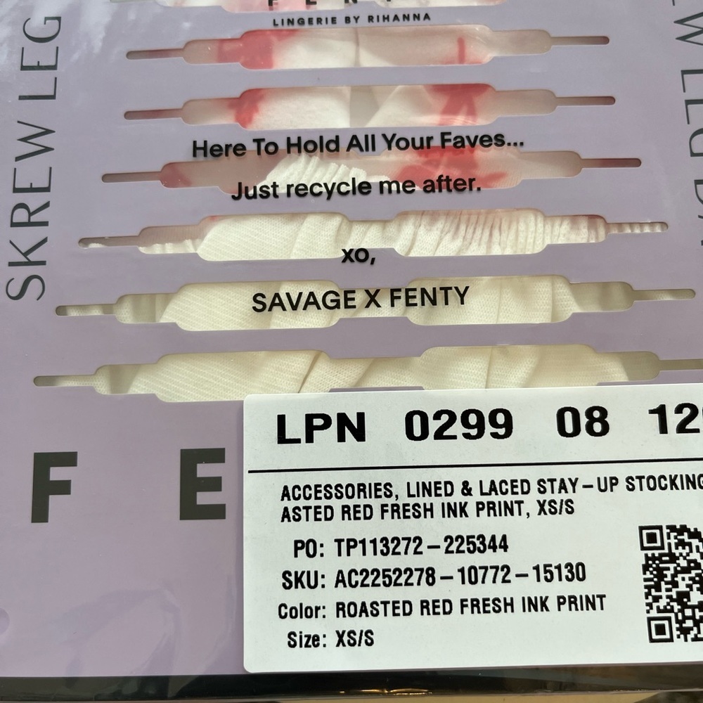 Savage X Fenty Roasted Red Fresh Ink Lined & Laced Stay-Up Stockings - Picture 10 of 12